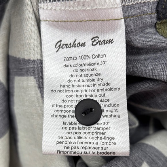 Gershon Bram Logo Letter Button Up Shirt Sz S Olive Green Navy Mandarin Collar - Picture 3 of 12
